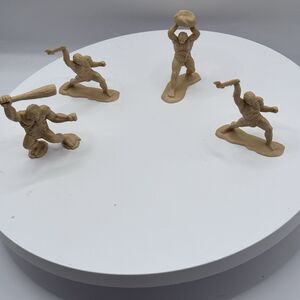 Vintage Marx Caveman Prehistoric Men Figures Lot of 4 Tan Plastic 1960s Original